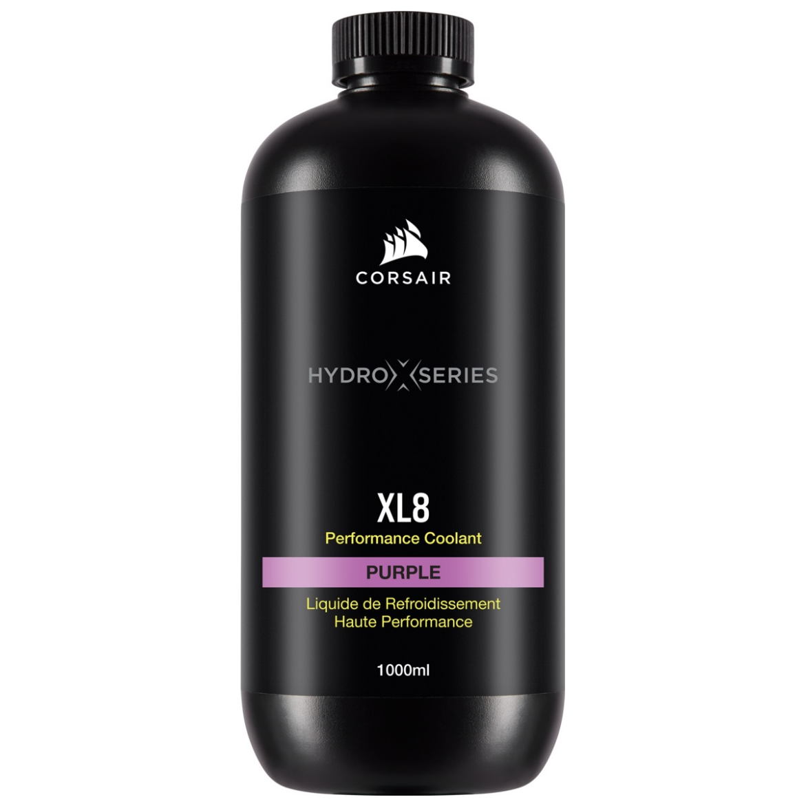 A large main feature product image of Corsair Hydro X Series XL8 Performance Coolant 1L - Purple