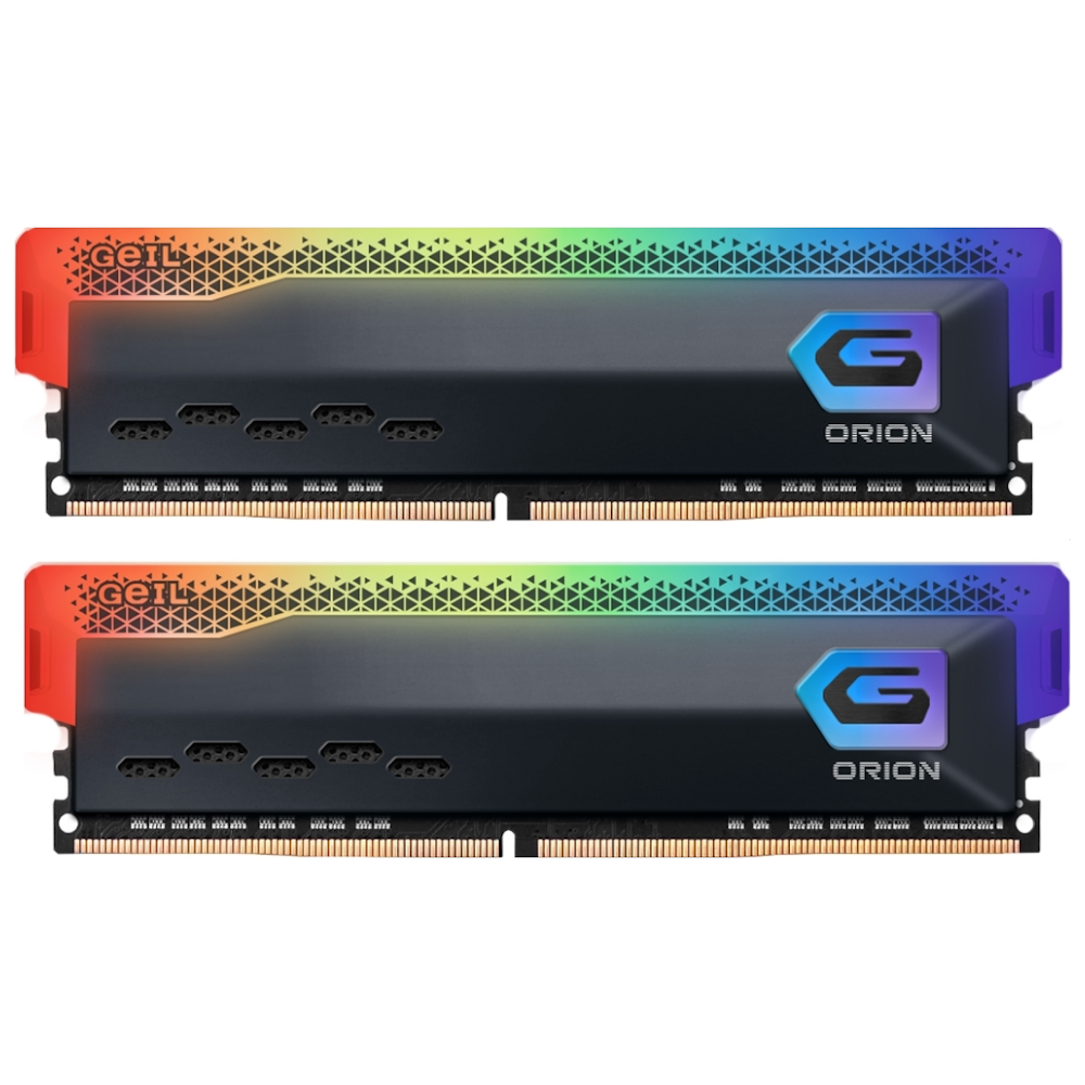 A large main feature product image of GeIL 32GB Kit (2x16GB) DDR4 Orion RGB C16 3000MHz - Grey