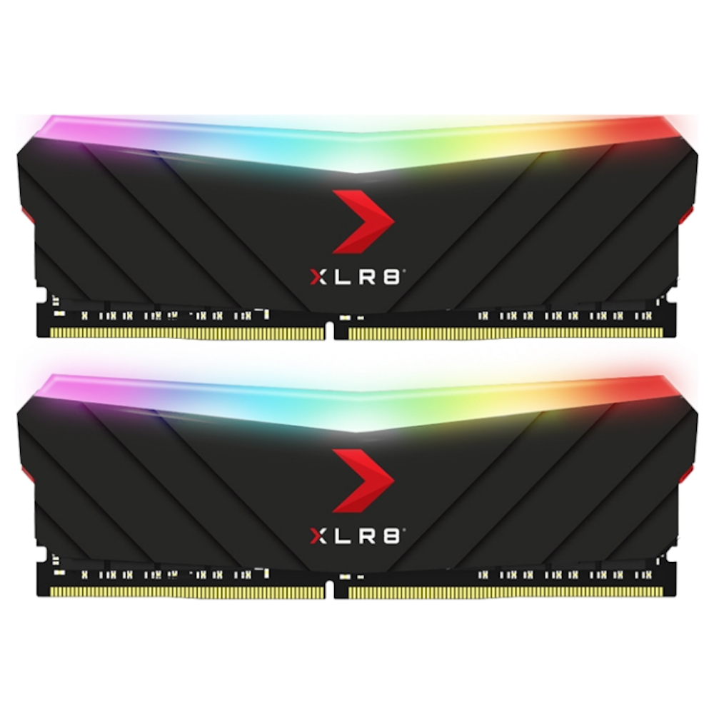 A large main feature product image of PNY 16GB Kit (2x8GB) DDR4 EPIC-X XLR8 Gaming RGB C18 3600Mhz - Black