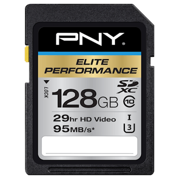 Product image of PNY 128GB Elite-X Class 10 U3 SD Flash Card - Click for product page of PNY 128GB Elite-X Class 10 U3 SD Flash Card