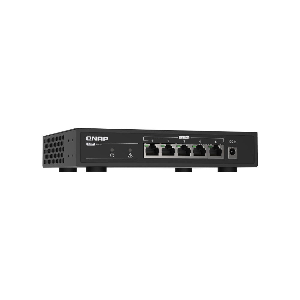 A large main feature product image of QNAP QSW-1105-5T 5 Port 2.5GbE Unmanaged Switch