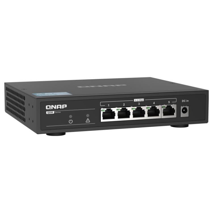 A large main feature product image of QNAP QSW-1105-5T 5 Port 2.5GbE Unmanaged Switch
