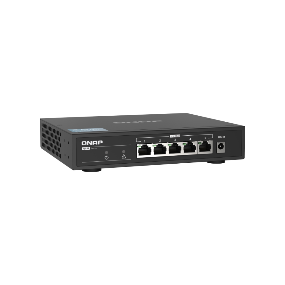 A large main feature product image of QNAP QSW-1105-5T 5 Port 2.5GbE Unmanaged Switch
