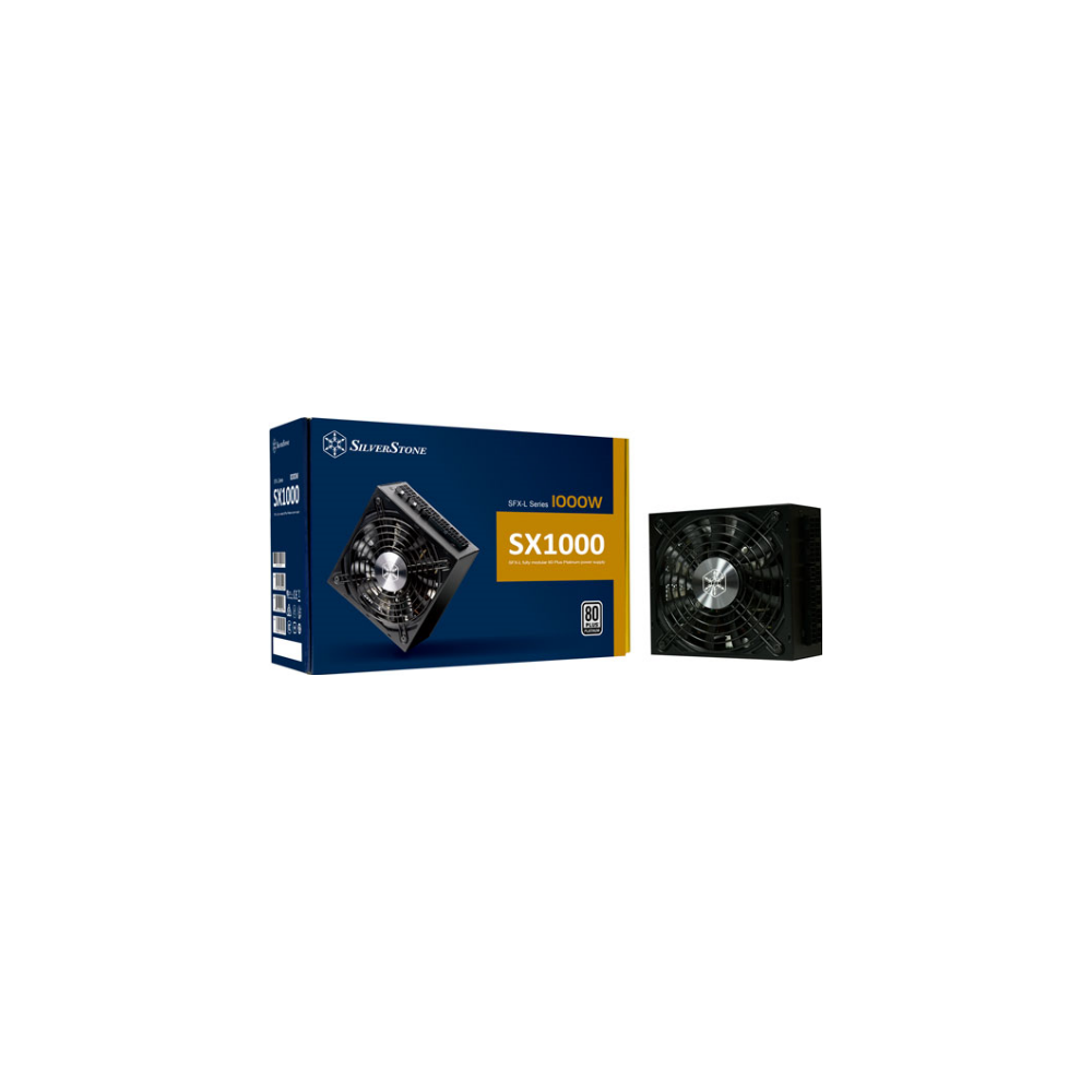 A large main feature product image of SilverStone SX1000 1000W Platinum SFX-L Modular PSU