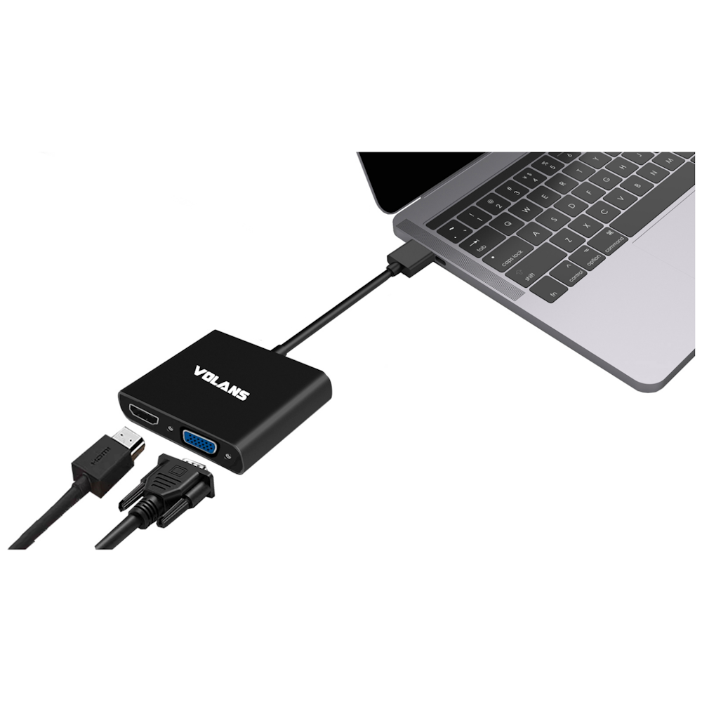 A large main feature product image of Volans Aluminium USB3.0 to VGA/HDMI Display Converter