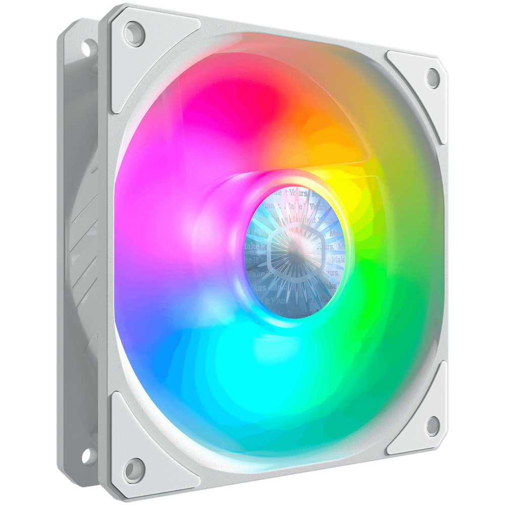 A large main feature product image of Cooler Master SickleFlow 120 ARGB White Edition 120mm Cooling Fan