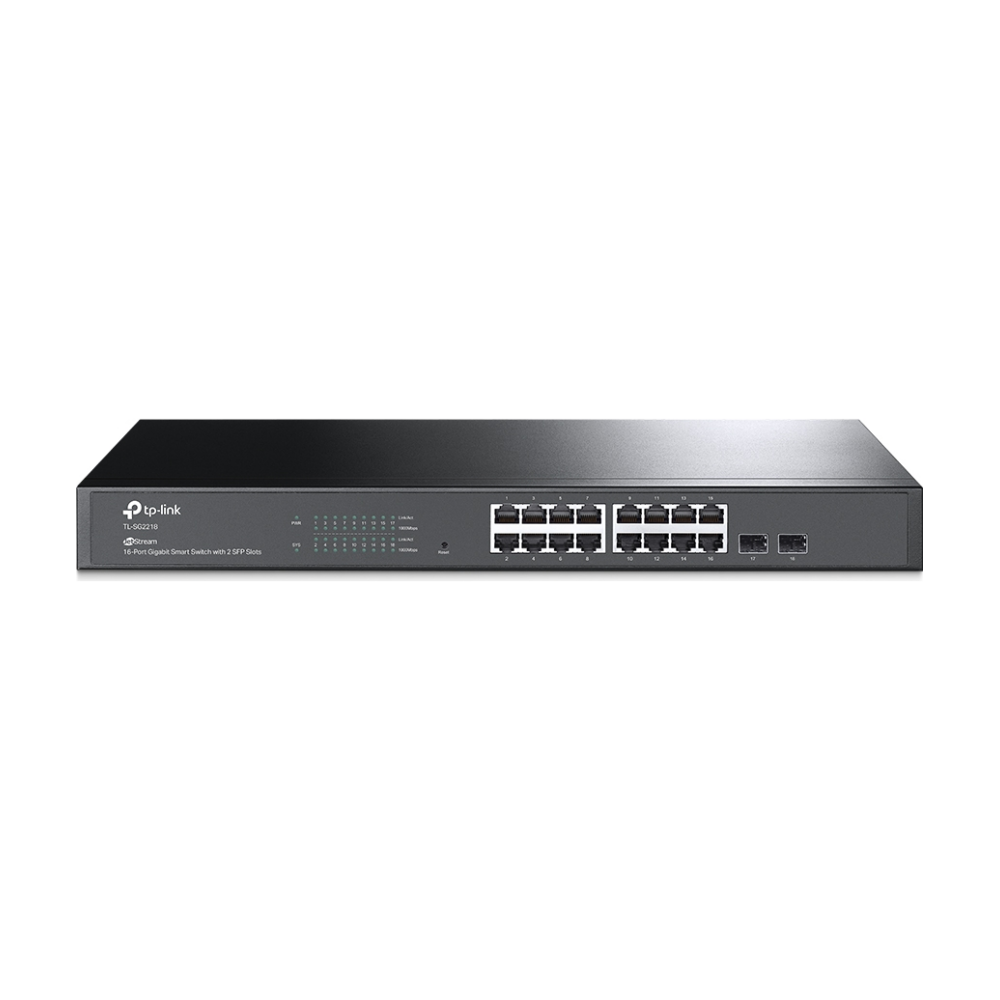 A large main feature product image of TP-Link JetStream SG2218 - 16-Port Gigabit Smart Switch with 2 SFP Slots