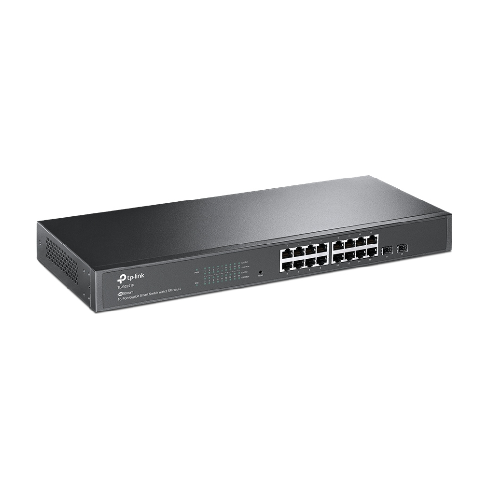 A large main feature product image of TP-Link JetStream SG2218 - 16-Port Gigabit Smart Switch with 2 SFP Slots