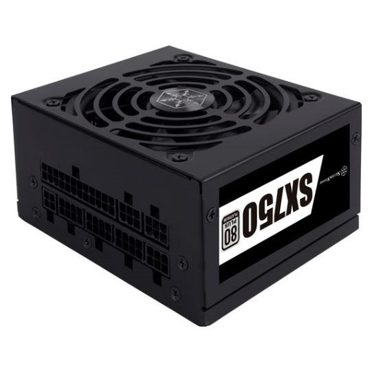 A large main feature product image of SilverStone SX 750W Platinum SFX Modular PSU