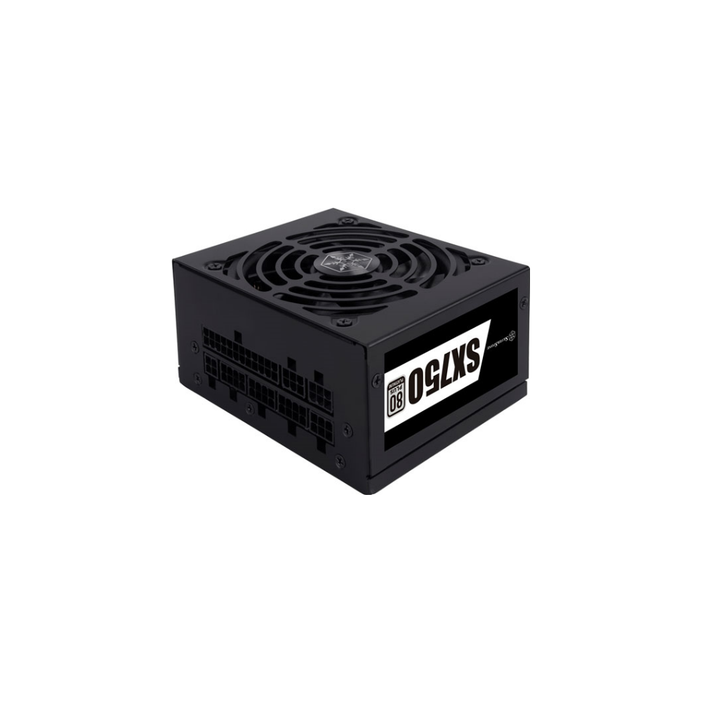 A large main feature product image of SilverStone SX 750W Platinum SFX Modular PSU