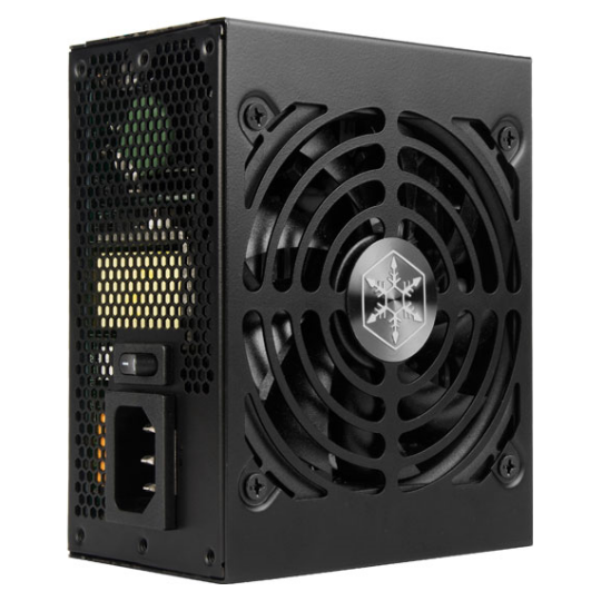 A large main feature product image of SilverStone SX 750W Platinum SFX Modular PSU