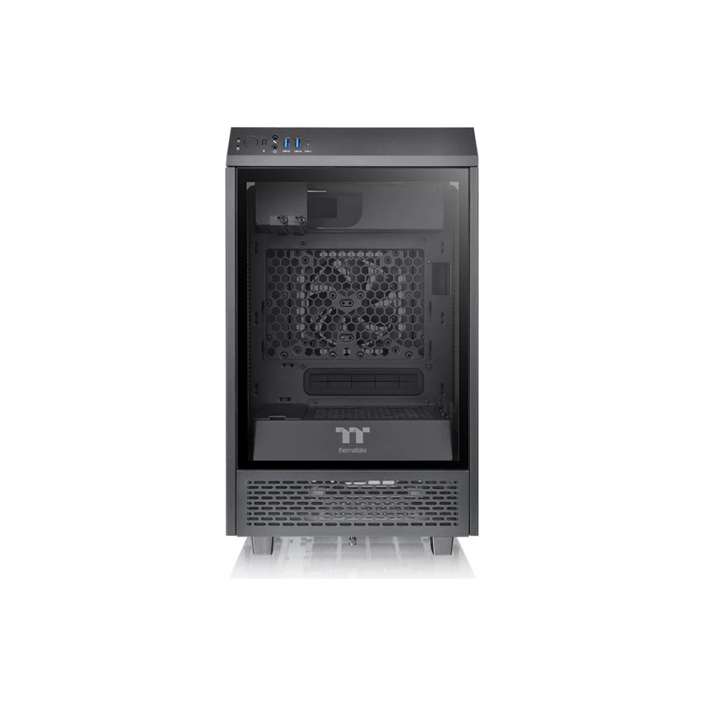A large main feature product image of Thermaltake Tower 100 Mini ITX Chassis Black