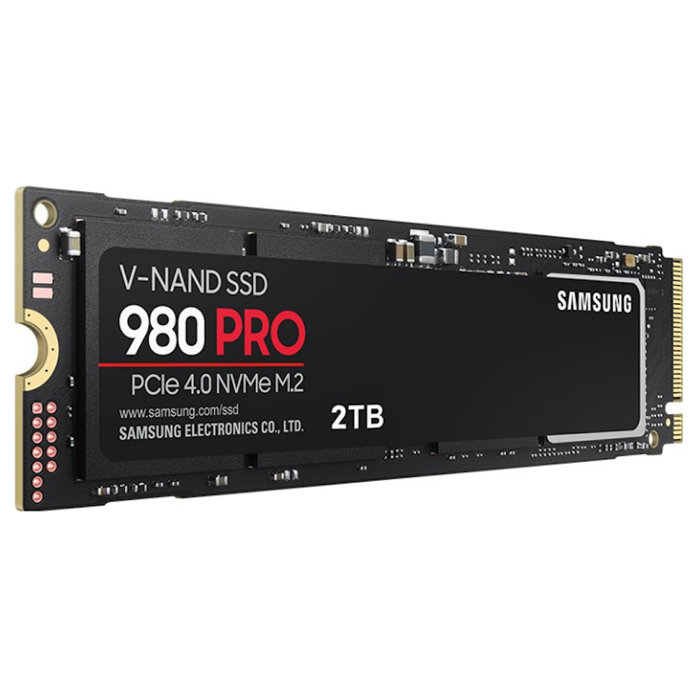 A large main feature product image of Samsung 980 Pro PCIe Gen4 NVMe M.2 SSD - 2TB