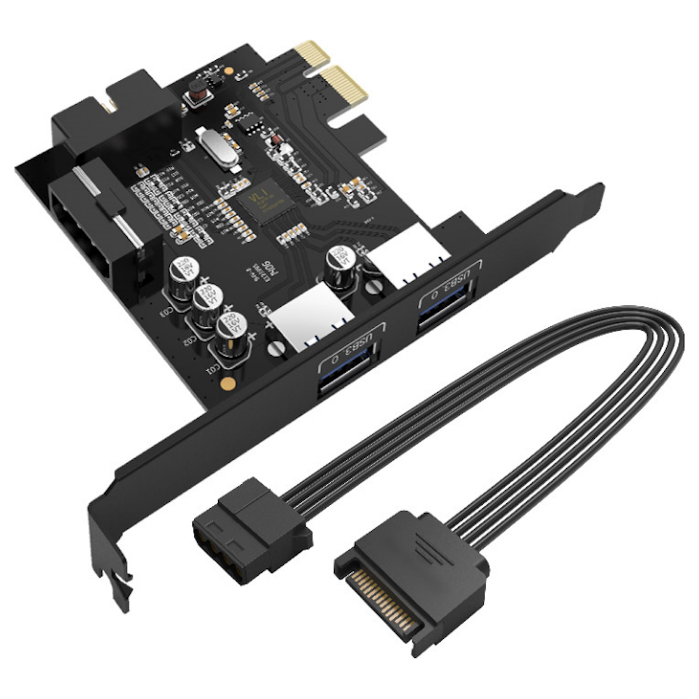 A large main feature product image of ORICO 2 Port USB3.0 PCI-E Expansion Card w/ Internal Header