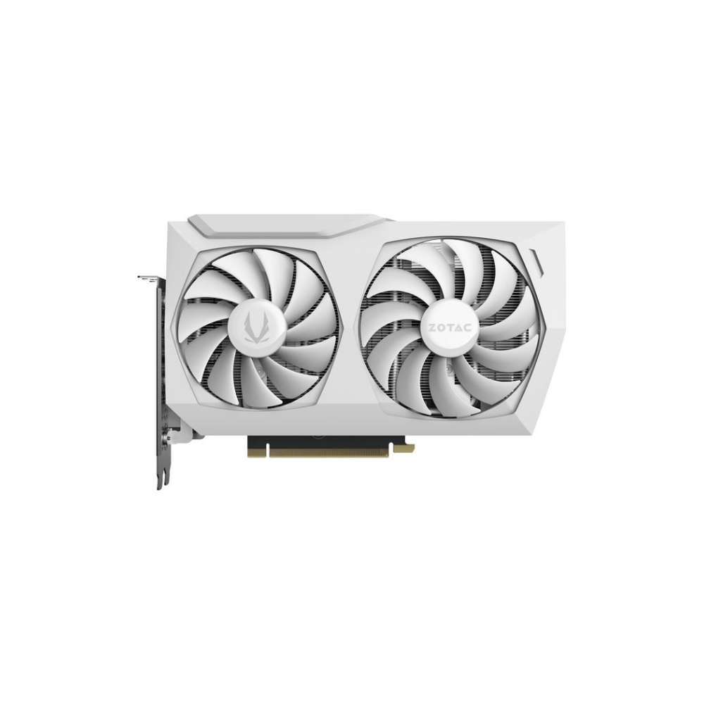 A large main feature product image of ZOTAC GAMING GeForce RTX 3060 AMP White Edition 12GB GDDR6
