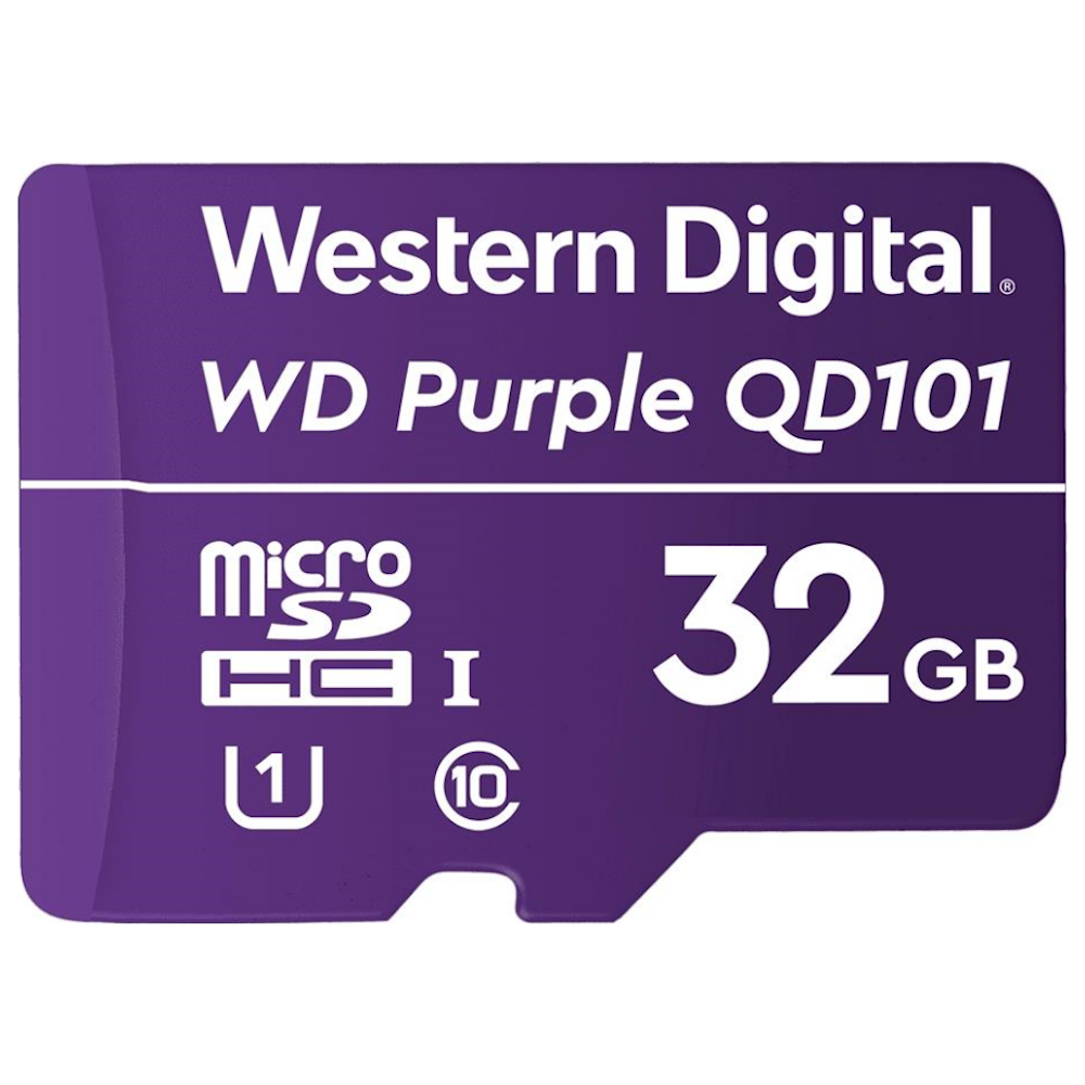 A large main feature product image of WD Purple Surveillance microSD Card - 32GB