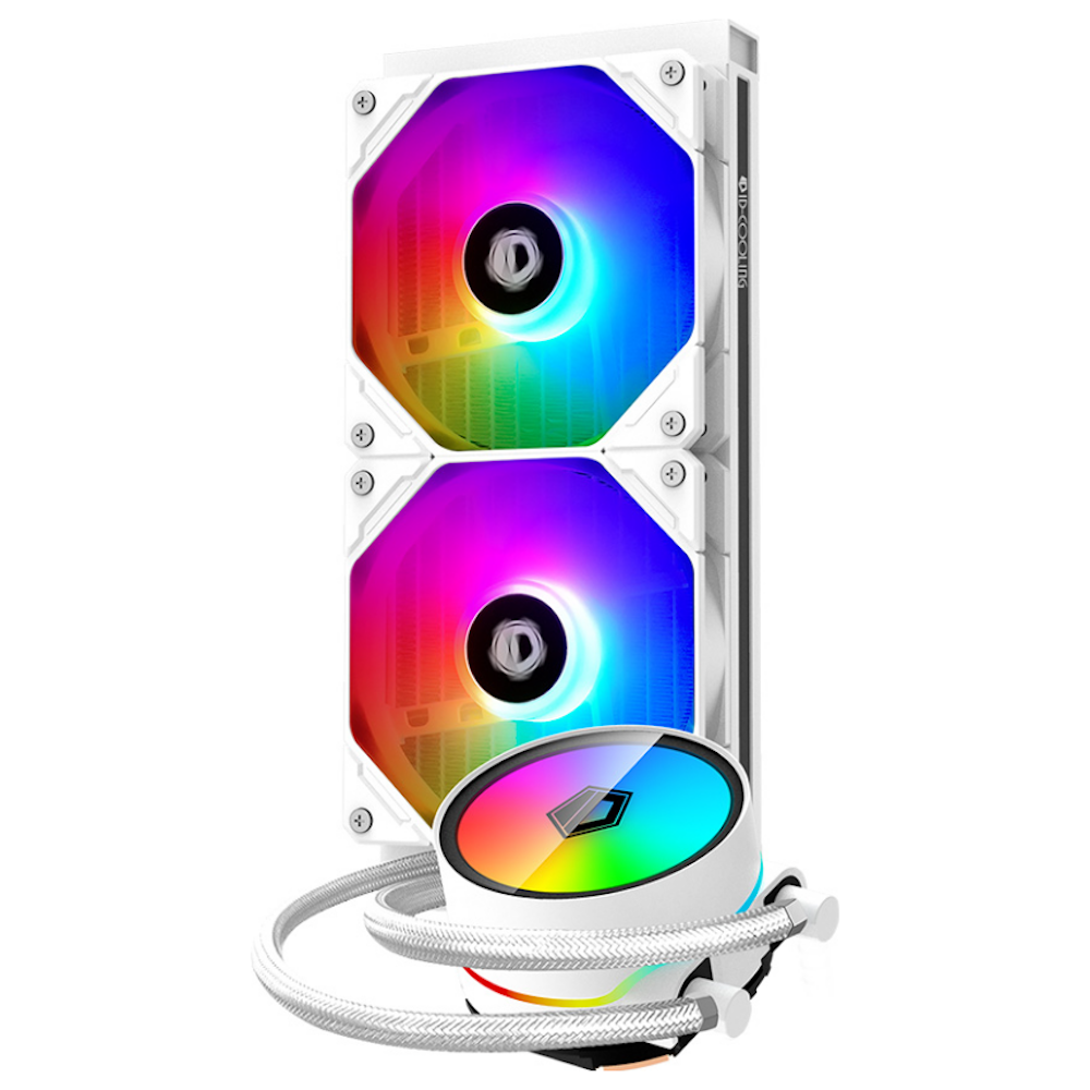A large main feature product image of ID-COOLING ZoomFlow 240 XT SNOW 240mm ARGB AIO CPU Liquid Cooler