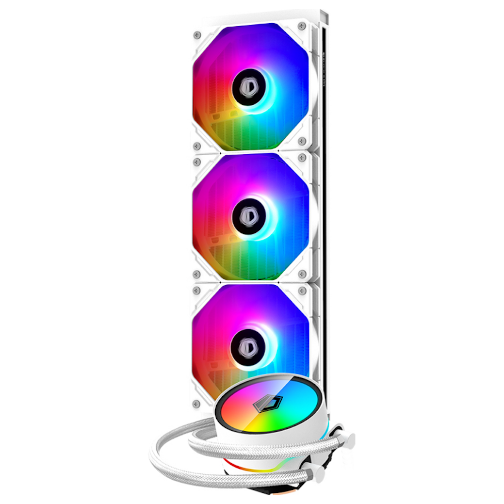 A large main feature product image of ID-COOLING ZoomFlow 360 XT SNOW 360mm ARGB AIO CPU Liquid Cooler