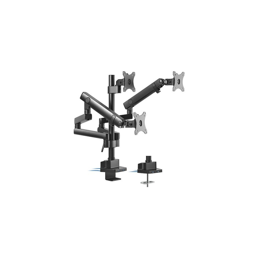A large main feature product image of Brateck Triple Monitor Aluminum Slim Pole Held Mechanical Spring Monitor Arm