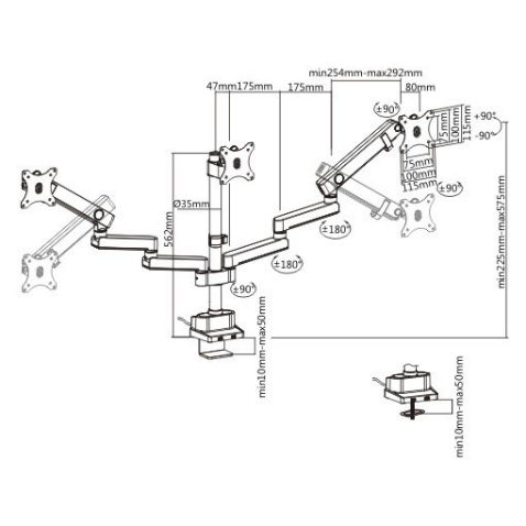 brateck triple monitor spring arm