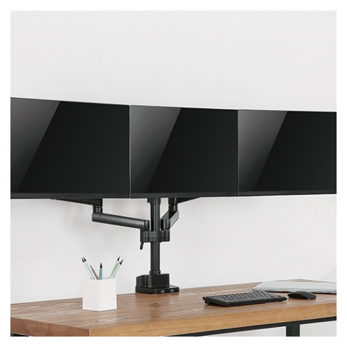 A large main feature product image of Brateck Triple Monitor Aluminium Slim Pole Held Mechanical Spring Monitor Arm
