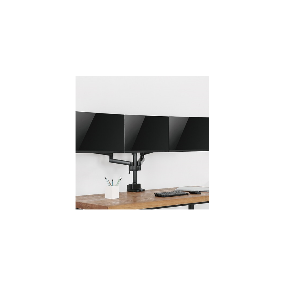 A large main feature product image of Brateck Triple Monitor Aluminum Slim Pole Held Mechanical Spring Monitor Arm