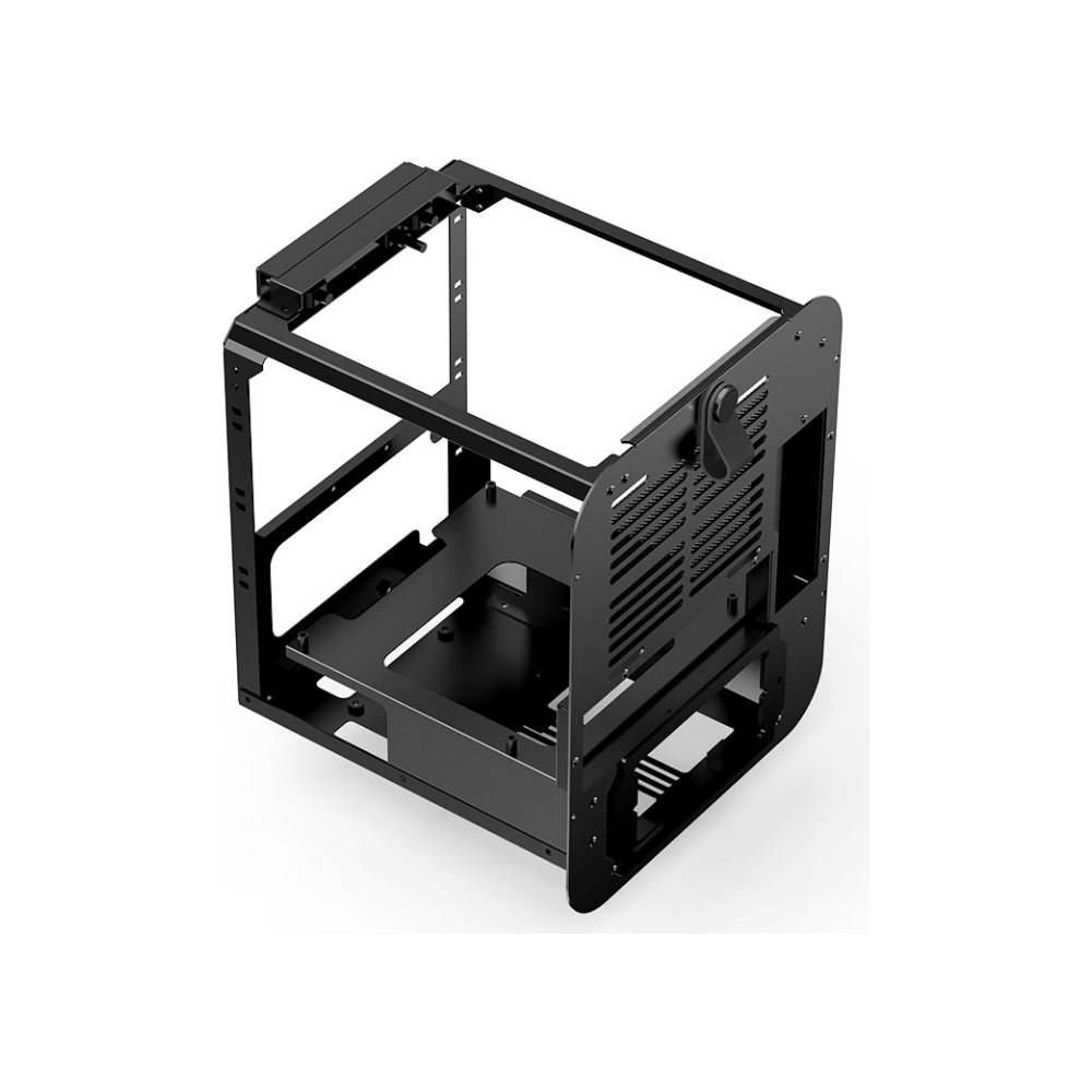 A large main feature product image of Jonsplus Pure BO 100 Black mITX Case w/Tempered Glass Window