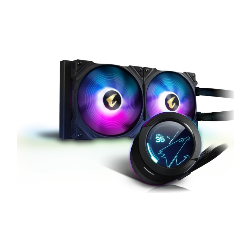 A large main feature product image of Gigabyte Aorus Waterforce X 280 RGB AIO Liquid Cooler 280mm