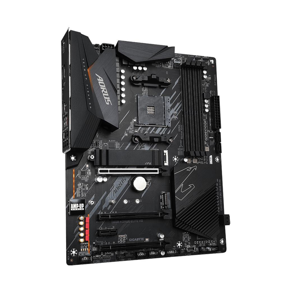 A large main feature product image of Gigabyte B550 Aorus Elite V2 AM4 ATX Desktop Motherboard