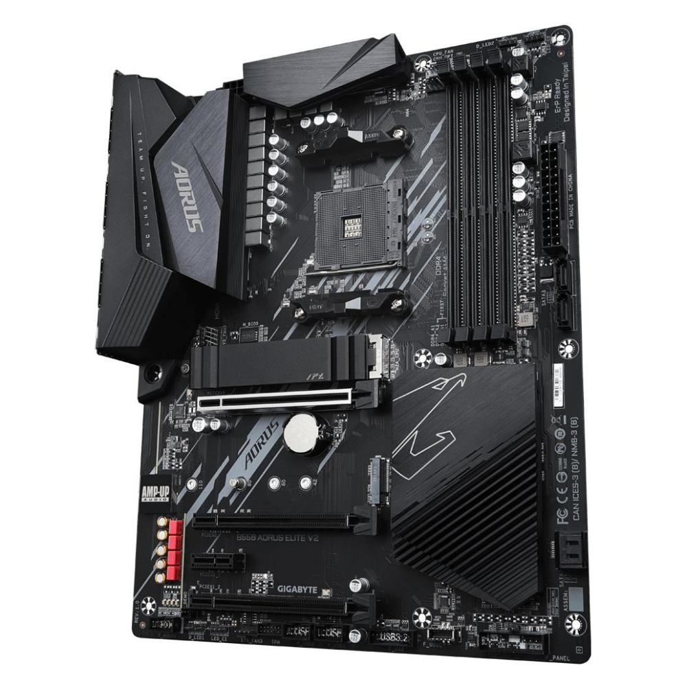A large main feature product image of Gigabyte B550 Aorus Elite V2 AM4 ATX Desktop Motherboard