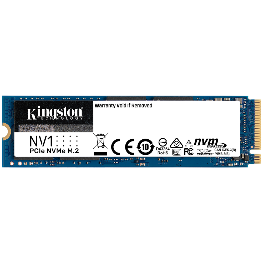 A large main feature product image of Kingston NV1 500GB NVMe M.2 SSD