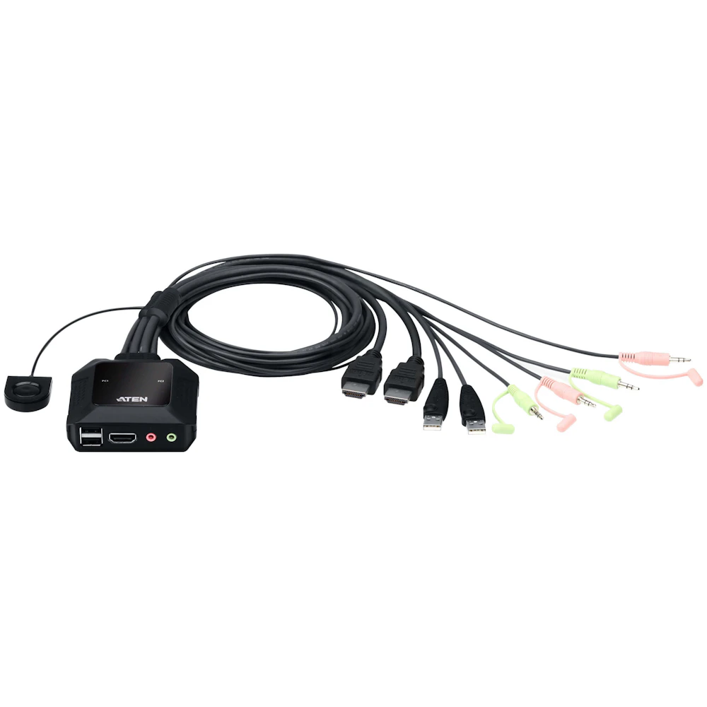 ATEN 2-Port USB 4K HDMI Cable KVM Switch with Remote Port Selector 