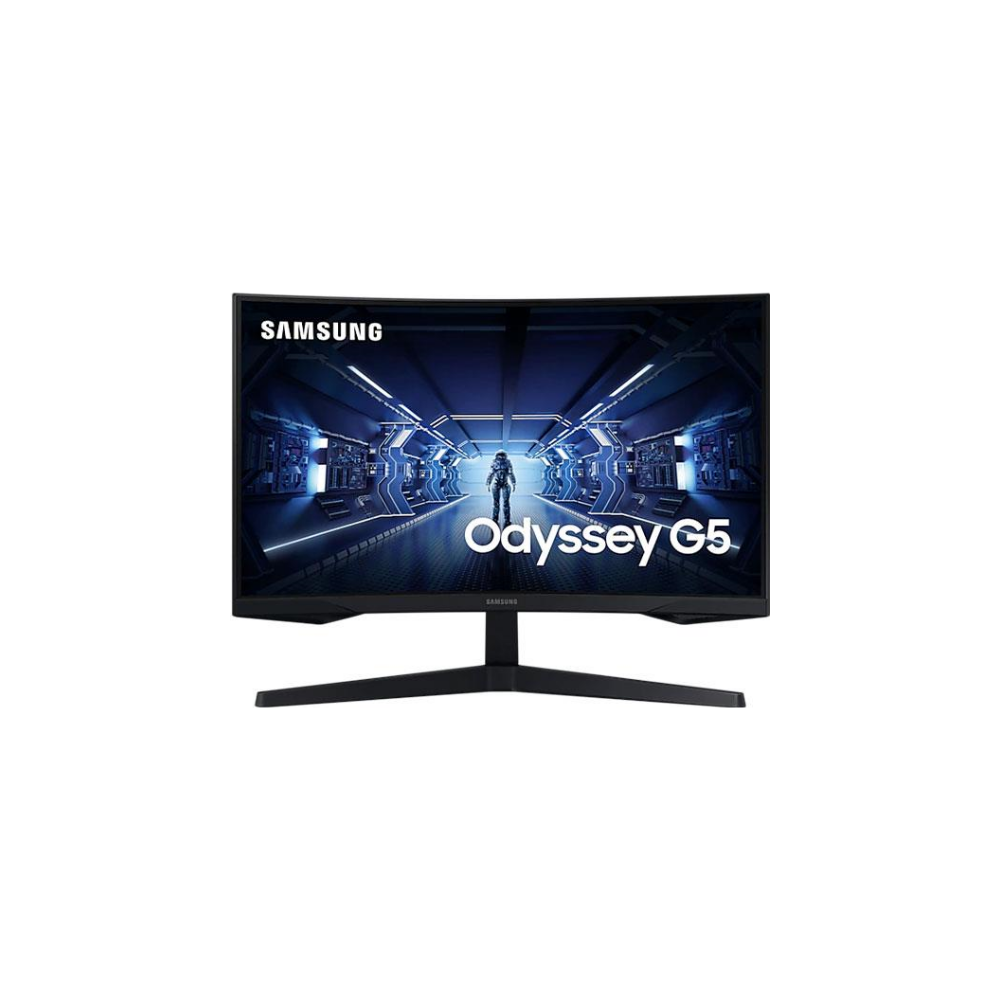 A large main feature product image of Samsung Odyssey G5 27" Curved QHD FreeSync Premium 144Hz 1MS VA LED Gaming Monitor