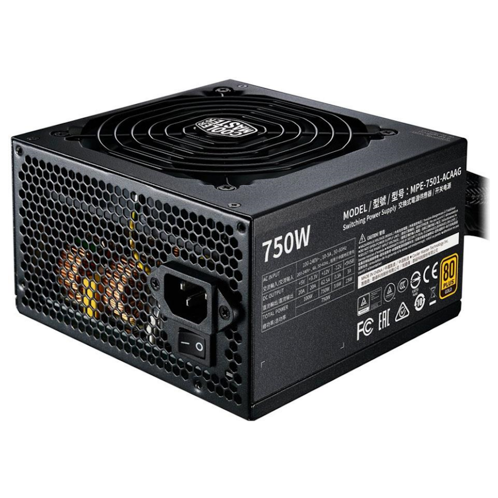 A large main feature product image of Cooler Master MWE V2 750W ATX Gold PSU