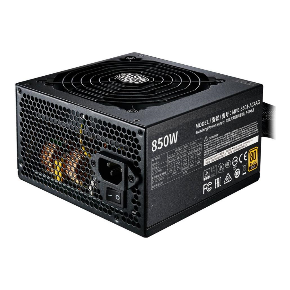 A large main feature product image of Cooler Master MWE V2 850W Gold ATX PSU