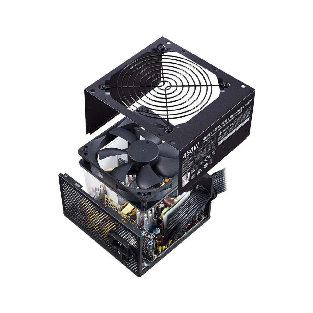 A large main feature product image of Cooler Master MWE 450W 80PLUS White Power Supply