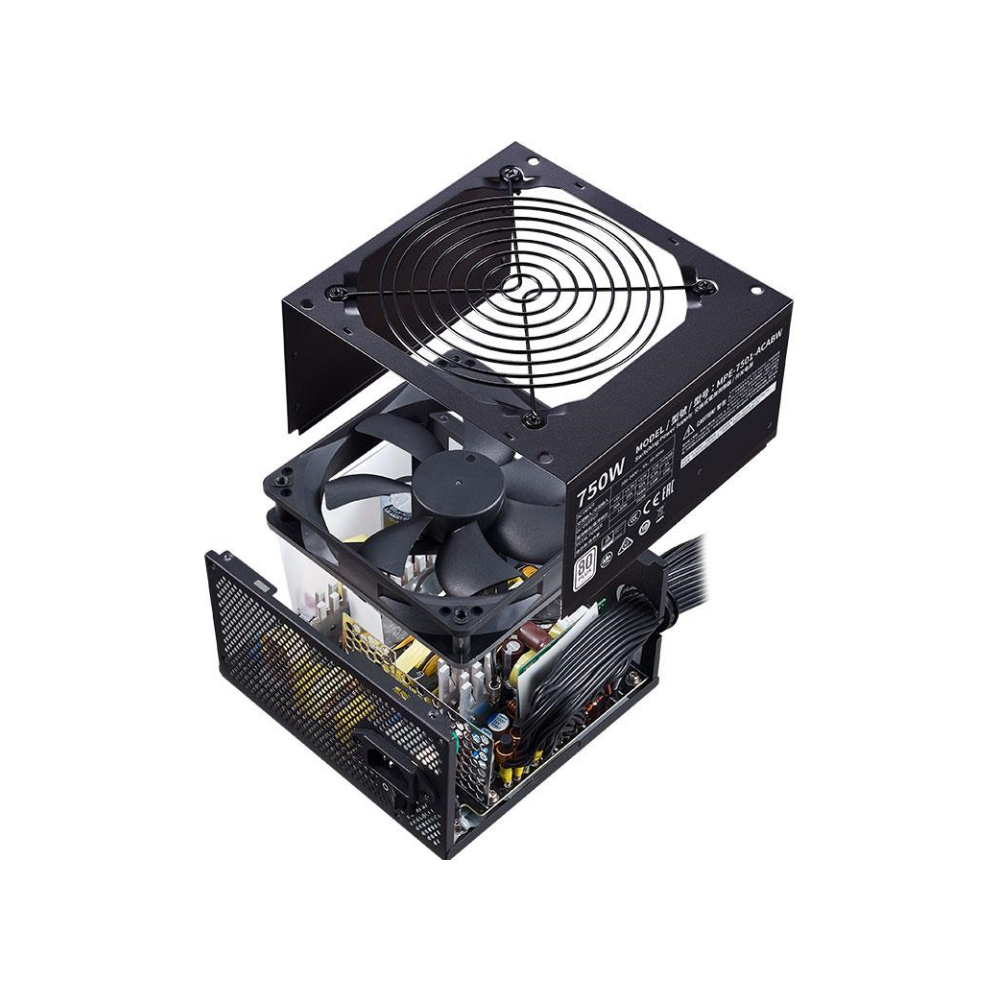 A large main feature product image of Cooler Master MWE V2 750W White ATX PSU