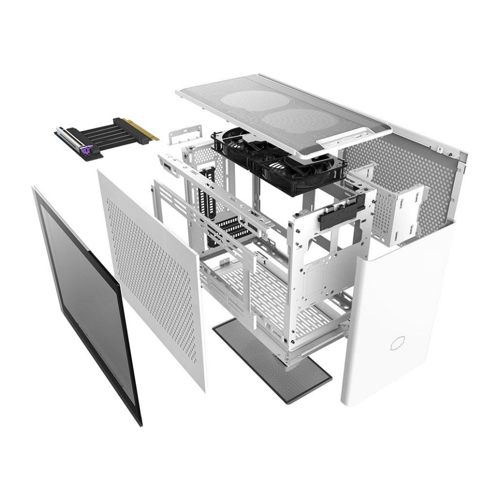 A large main feature product image of Cooler Master MasterBox NR200P Mini ITX Case White mITX Case w/Tempered Glass Side Panel