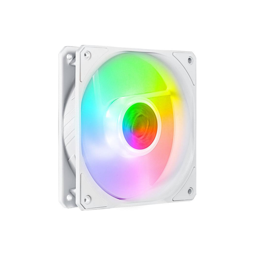 A large main feature product image of Cooler Master SickleFlow 120 ARGB White Edition 120mm Cooling Fan - 3 Pack