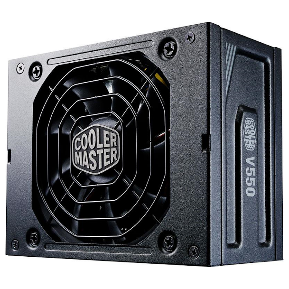 A large main feature product image of Cooler Master V550 550W Gold SFX Modular PSU