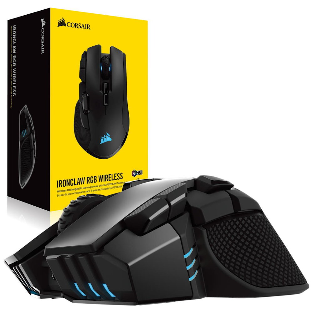 A large main feature product image of Corsair Ironclaw RGB Black Wireless Gaming Mouse