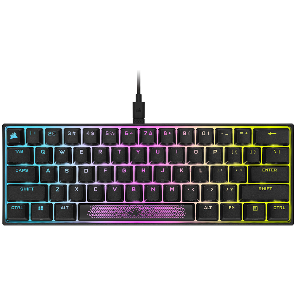 A large main feature product image of Corsair K65 RGB MINI 60% Mechanical Gaming Keyboard MX Speed