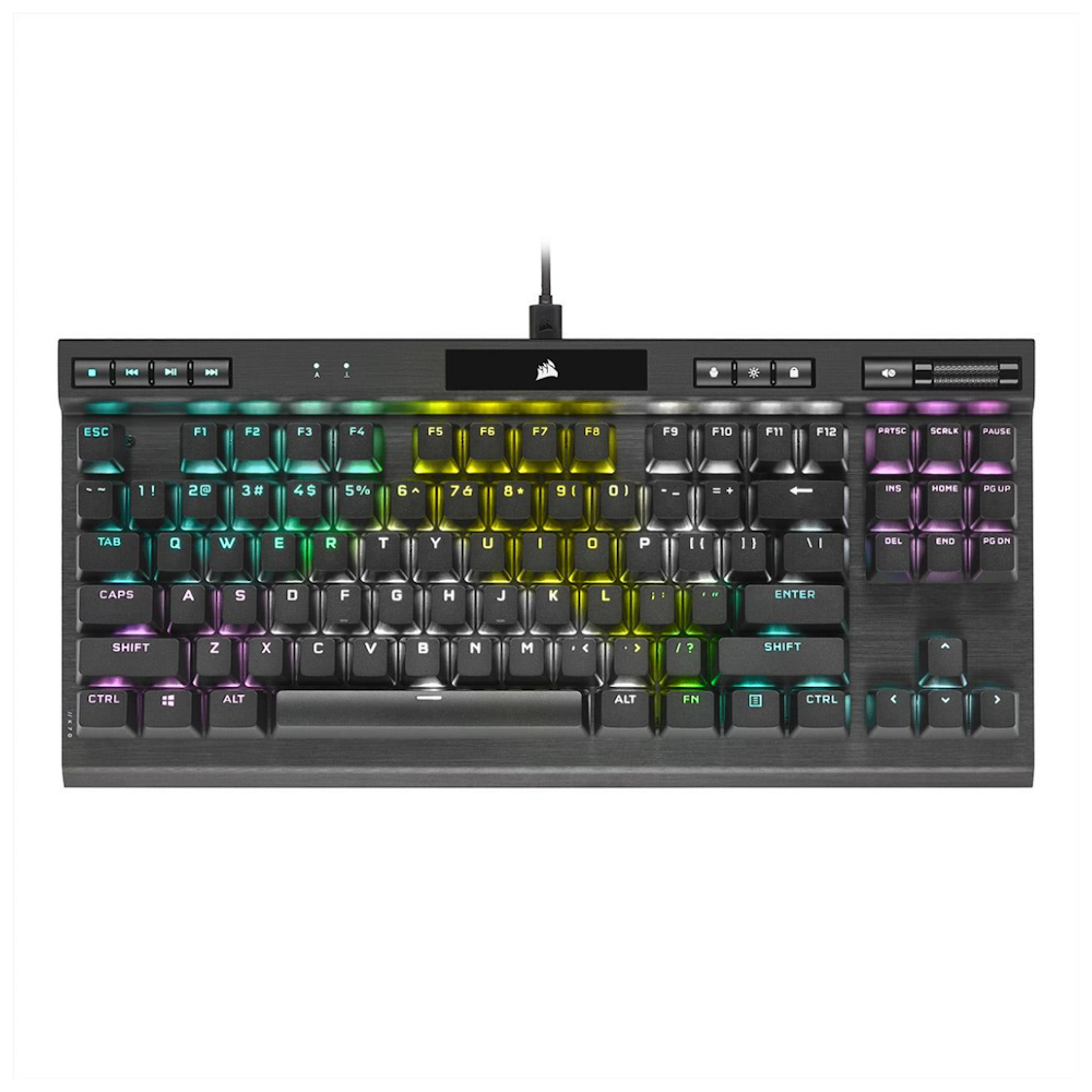 A large main feature product image of Corsair Gaming K70 RGB TKL – Champion Series Mechanical Keyboard (MX Speed)