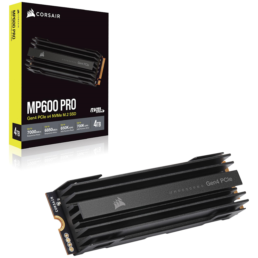 A large main feature product image of Corsair MP600 PRO w/Heatsink PCIe Gen4 NVMe M.2 SSD - 1TB