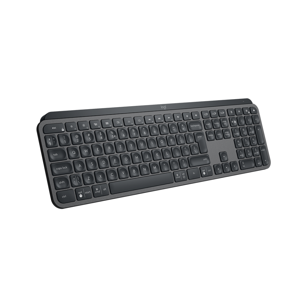 A large main feature product image of Logitech MX Keys Rechargeable Wireless Backlit Keyboard