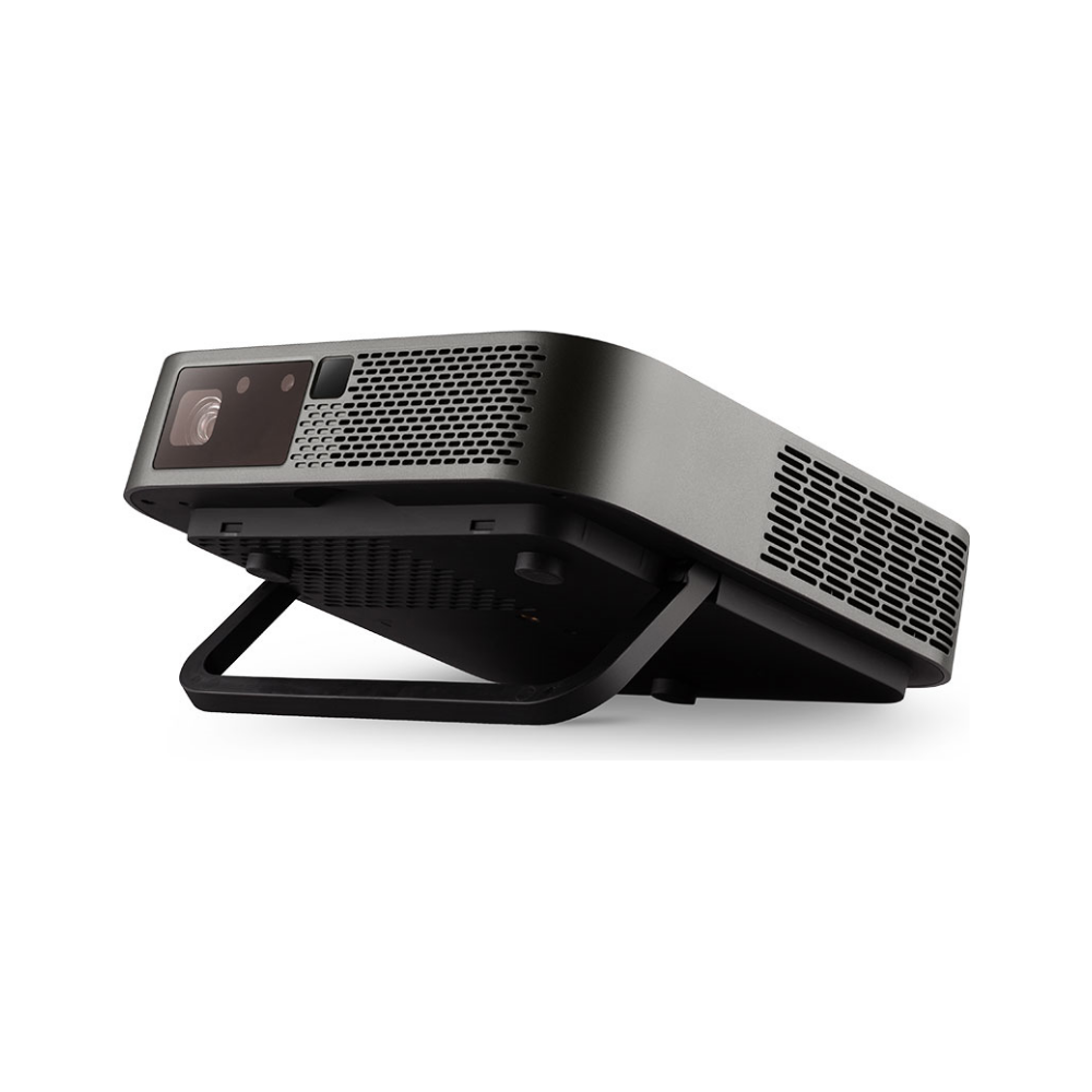 A large main feature product image of ViewSonic M2e Smart 1080p Portable LED Projector