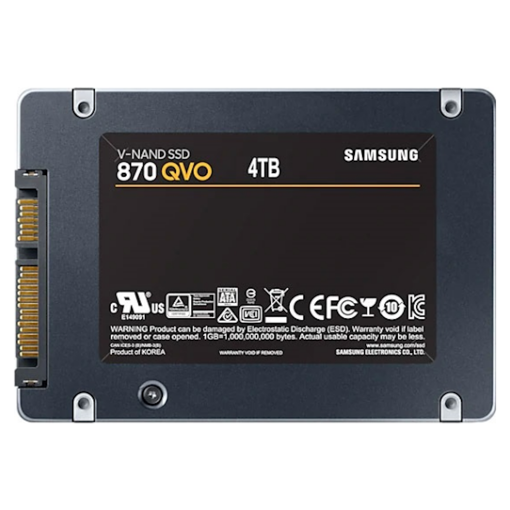 A large main feature product image of Samsung 870 QVO SATA III 2.5" SSD - 4TB