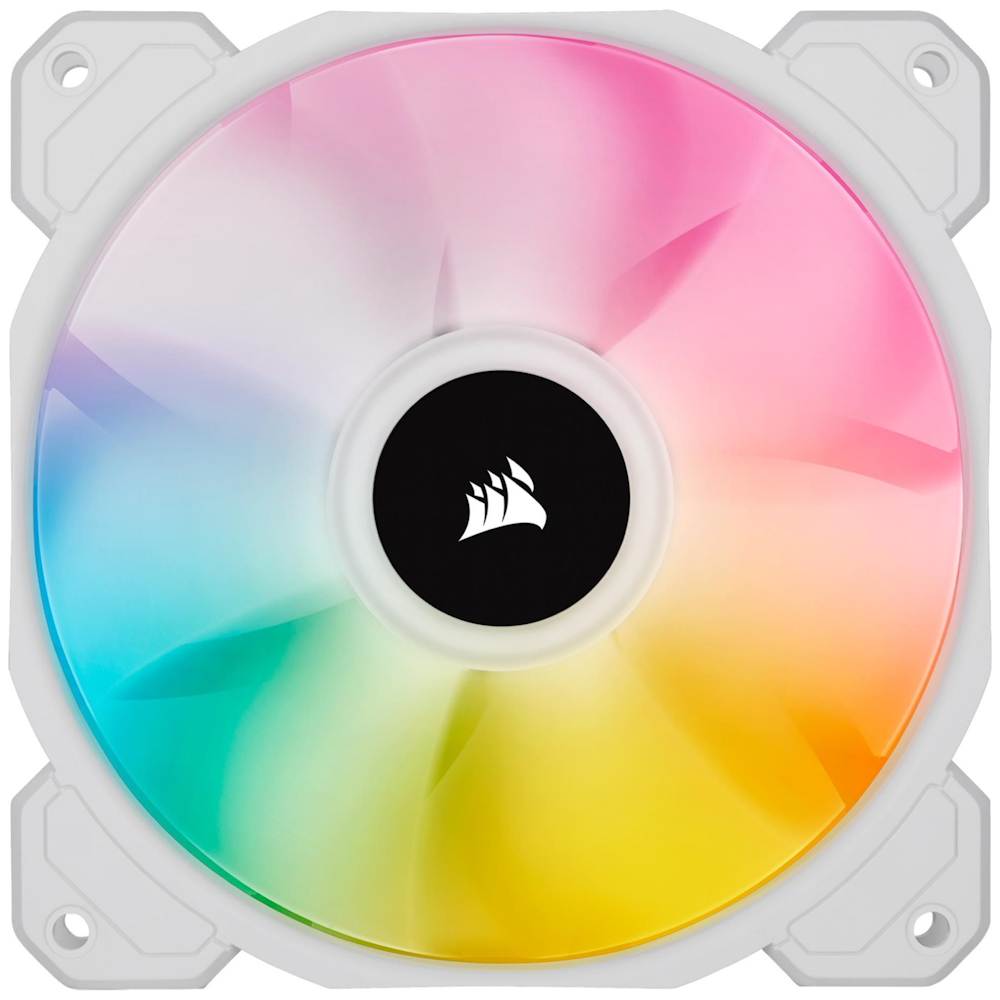 A large main feature product image of Corsair SP120 RGB Elite Performance Fan White