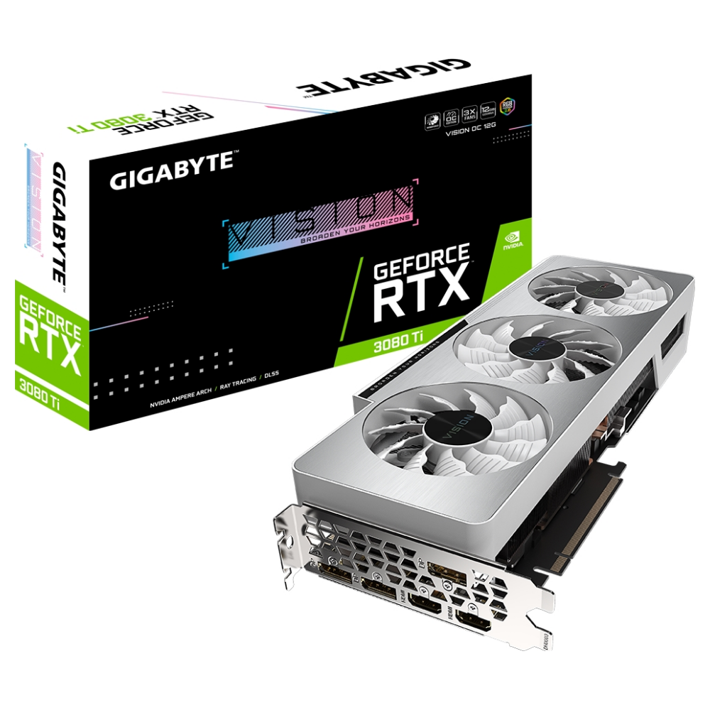 A large main feature product image of Gigabyte GeForce RTX 3080 Ti Vision OC 12GB GDDR6X