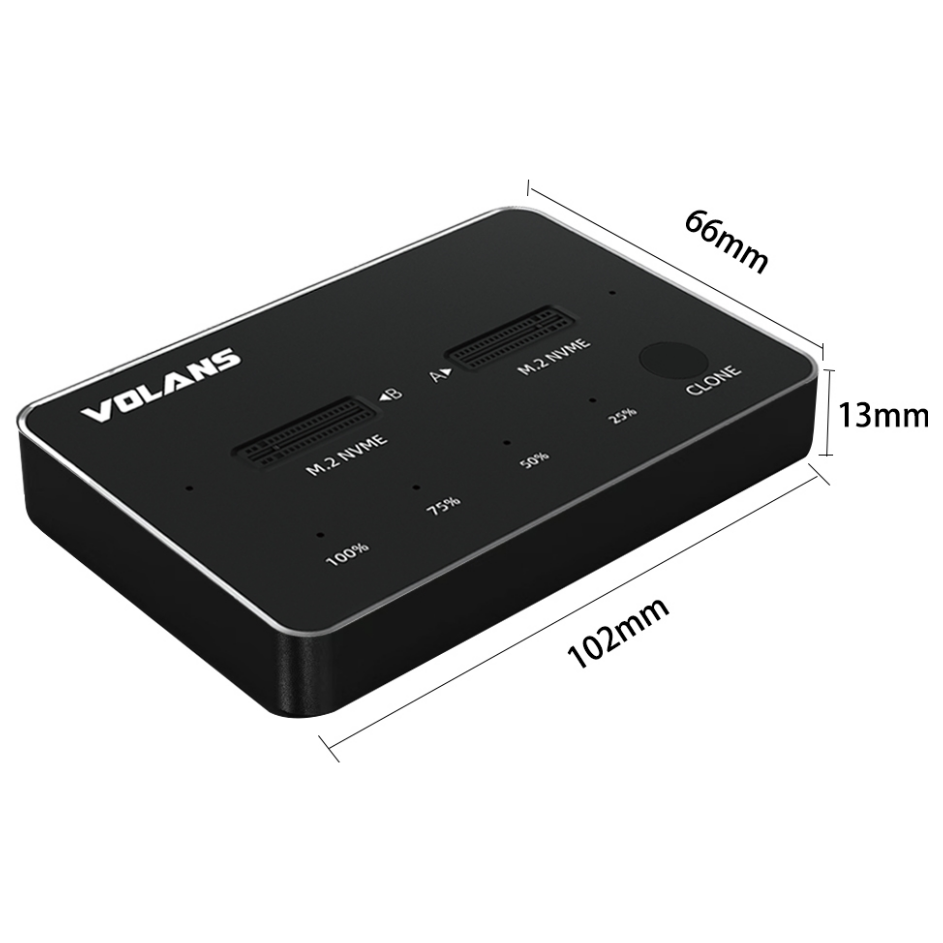 A large main feature product image of Volans Aluminium 2-Bay USB Type-C NVMe PCIe SSD Docking Station